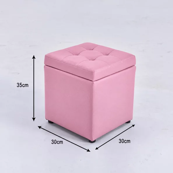 Taburet cu spațiu de depozitare, 30x30x35cm, Roz – Design modern din MDF, PU și burete