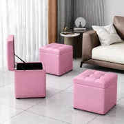 Taburet cu spațiu de depozitare, 30x30x35cm, Roz – Design modern din MDF, PU și burete