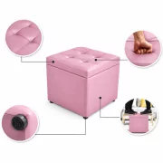 Taburet cu spațiu de depozitare, 30x30x35cm, Roz – Design modern din MDF, PU și burete