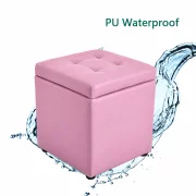 Taburet cu spațiu de depozitare, 30x30x35cm, Roz – Design modern din MDF, PU și burete