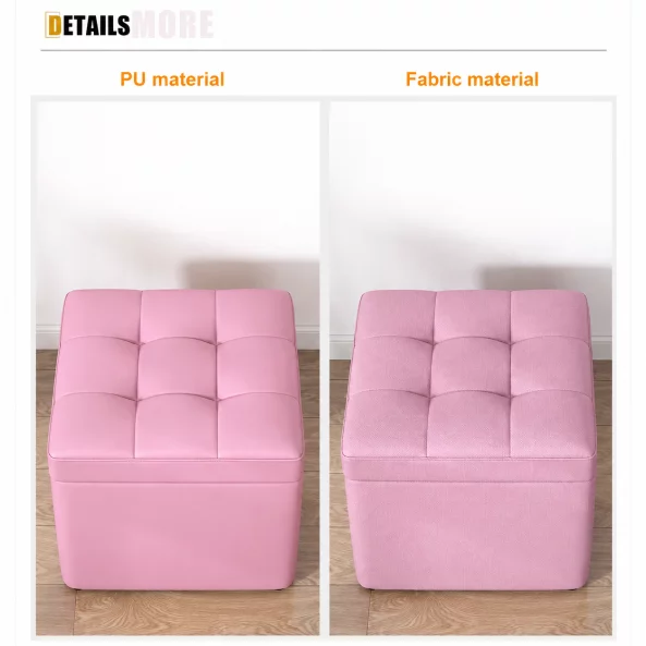 Taburet cu spațiu de depozitare, 30x30x35cm, Roz – Design modern din MDF, PU și burete