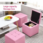 Taburet cu spațiu de depozitare, 30x30x35cm, Roz – Design modern din MDF, PU și burete