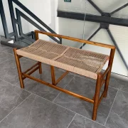 Banca din lemn de acacia cu sezut din franghie impletita, 100×41×65 cm