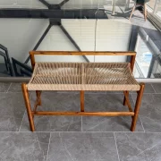 Banca din lemn de acacia cu sezut din franghie impletita, 100×41×65 cm