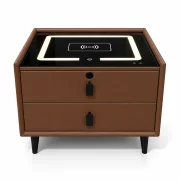 Mesita de noche inteligente con carga inalámbrica, altavoz Bluetooth, iluminación LED, 2 cajones, marrón café