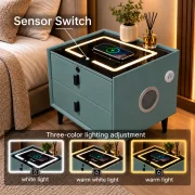 Okos éjjeliszekrény vezeték nélküli töltéssel, Bluetooth hangszóróval, LED-világítással, 2 fiókkal, zöld