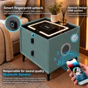 Okos éjjeliszekrény vezeték nélküli töltéssel, Bluetooth hangszóróval, LED-világítással, 2 fiókkal, zöld