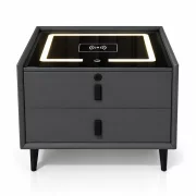 Mesita de noche inteligente con carga inalámbrica, altavoz Bluetooth, iluminación LED, 2 cajones, gris