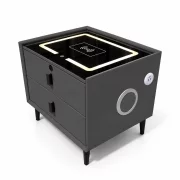 Mesita de noche inteligente con carga inalámbrica, altavoz Bluetooth, iluminación LED, 2 cajones, gris