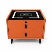 Mesita de noche inteligente con carga inalámbrica, altavoz Bluetooth, iluminación LED, 2 cajones, naranja