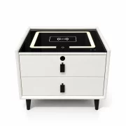 Mesita de noche inteligente con carga inalámbrica, altavoz Bluetooth, iluminación LED, 2 cajones, blanco